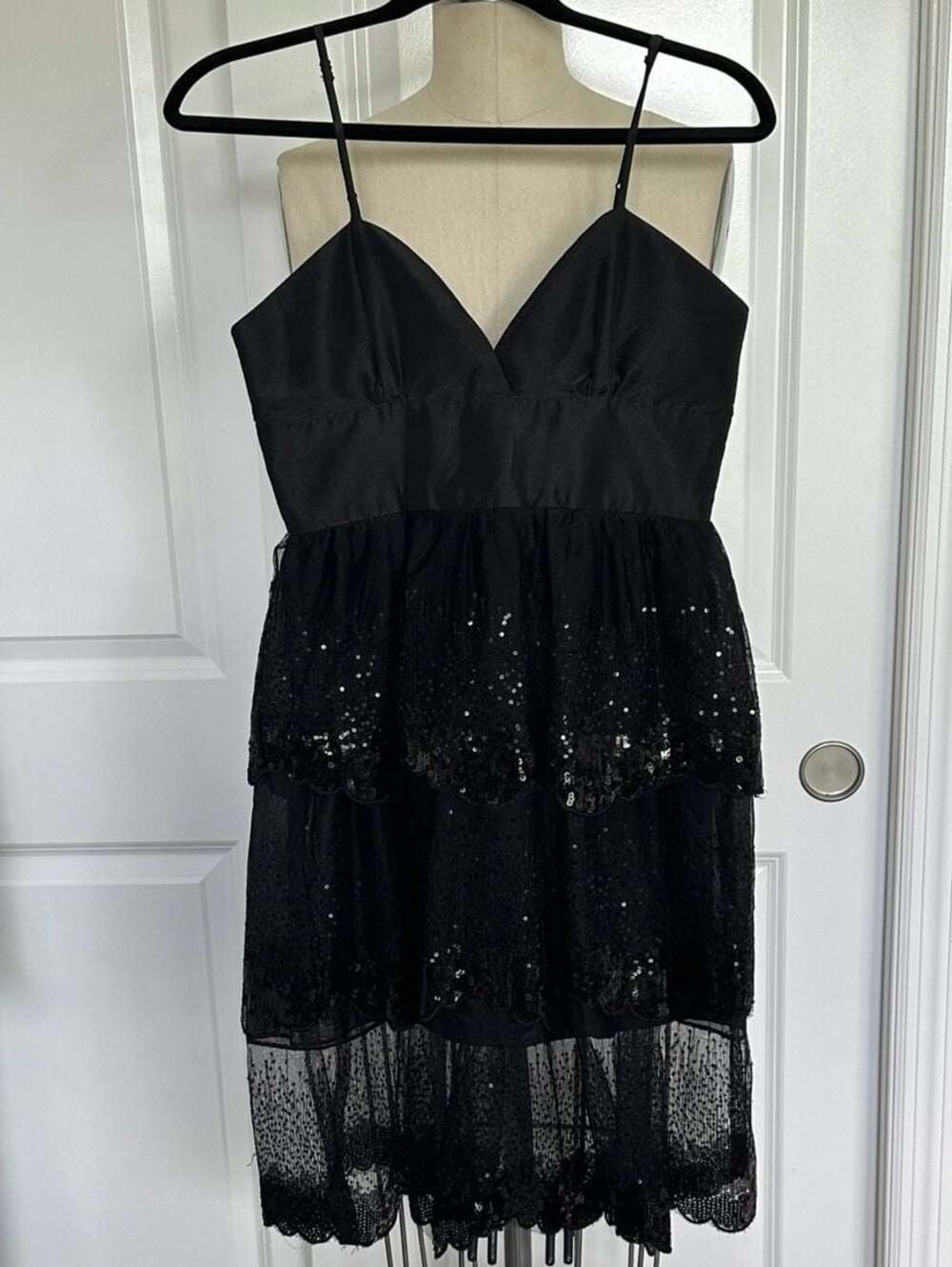 Karlie Black Sequin Tiered Tulle Mini Dress